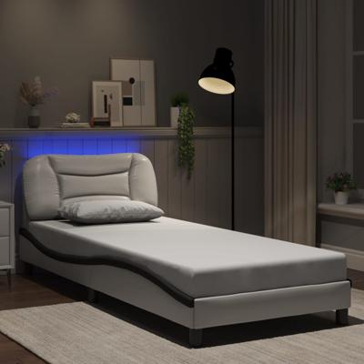 Bedframe met LED-verlichting kunstleer wit en zwart 90x190 cm