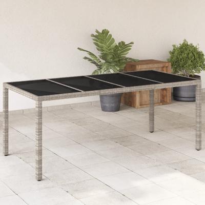Tuintafel met glazen blad 190x90x75 cm poly rattan lichtgrijs - thumbnail
