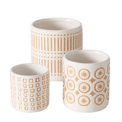 Boltze Home Bloempot set 3-dlg aardewerk met print