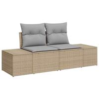 Tuinbankenset met kussen met opslag 6 pcs Beige Poly riet - thumbnail