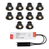Set van 10 Medina LED Mini Inbouwspots met Trafo - 12 Volt 3 Watt 150 lumen - Kantelbaar - Verzonken - Plat 35mm - 2700K - IP44 waterdicht - Zwart - thumbnail