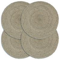 Placemats 4 st rond 38 cm jute effen grijs - thumbnail