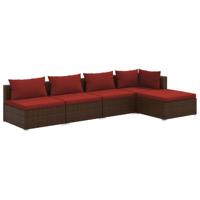 5-delige Loungeset met kussens poly rattan bruin - thumbnail