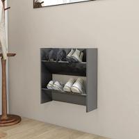 VidaXL Wandschoenenkast 60x18x60 cm bewerkt hout hoogglans grijs - thumbnail