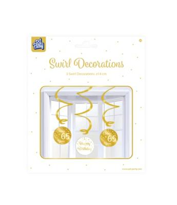 Hangdecoratie Swirls 65 Jaar Goud/Wit (3st) - thumbnail
