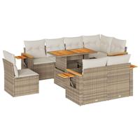 9-delige Loungeset met kussens poly rattan beige - thumbnail