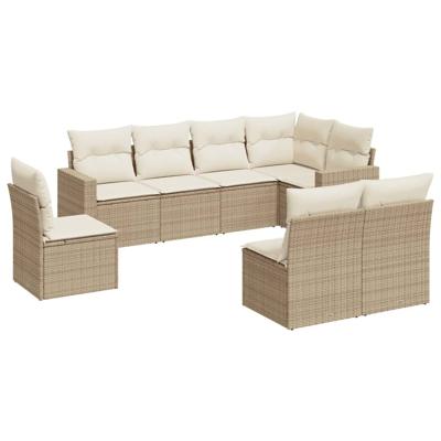 8-delige Loungeset met kussens poly rattan beige - thumbnail