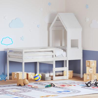 Hoogslaper met dak massief grenenhout wit 80x200 cm