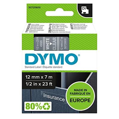 Labeltape Dymo LabelManager D1 polyester 12mm wit op transparant | 5 stuks