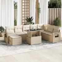 9-delige Loungeset met kussens poly rattan beige - thumbnail
