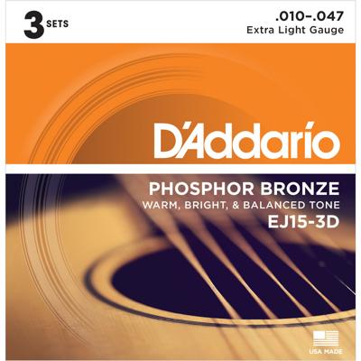 D'Addario EJ15-3D snaren voor akoestische western gitaar (3 sets)