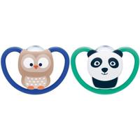 NUK Space Siliconen fopspeen maat 2 ( 2 stuks) Uil & Panda - thumbnail