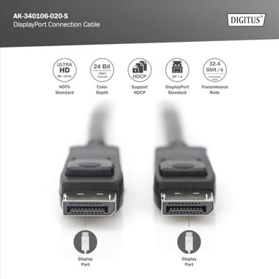 Digitus AK-340106-020-S DisplayPort-kabel DisplayPort Aansluitkabel DisplayPort-stekker, DisplayPort-stekker 2.00 m Zwart 8K UHD, Vergulde steekcontacten