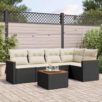 6-delige Loungeset met kussens poly rattan zwart - thumbnail