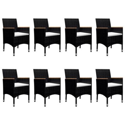 9-delige Tuinset poly rattan en gehard glas zwart
