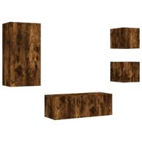 5-delige tv-wandmeubelset met LED bewerkt hout gerookt eiken - thumbnail