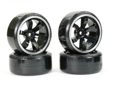 Fastrax 1/10 Straat/Drift Banden Op 6 Spaaks Velgen (6mm Offset) - Black/White (FAST0086BKW)