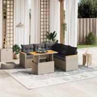 6-delige Loungeset met kussens poly rattan grijs - thumbnail