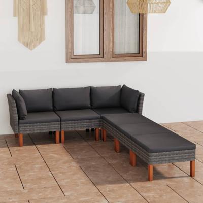 6-delige Loungeset met kussens poly rattan grijs 6-delige Loungeset met kussens poly rattan grijs