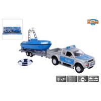 2 Play Duitse politiewagen met boot pull back 27 cm blauw/grijs - thumbnail