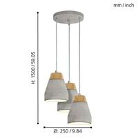 Eglo HanglampTarega 3-lichts betongrijs met hout - 95526 - thumbnail