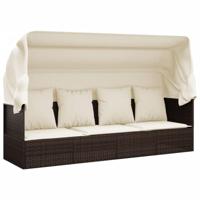 Loungebed met luifel en kussens poly rattan bruin - thumbnail