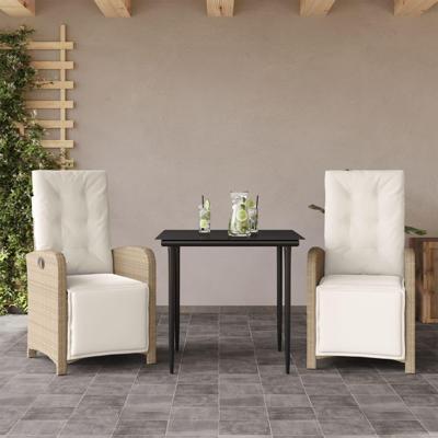 3-delige Bistroset met kussens poly rattan beige 3-delige Bistroset met kussens poly rattan beige