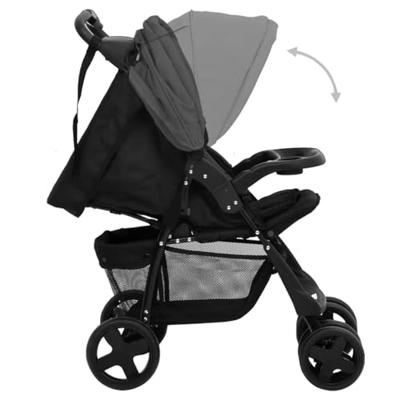 VidaXL Kinderwagen 2-in-1 staal donkergrijs en zwart