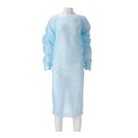 Schort CMT 115x105cm 30mu geruwd lange mouw CPE blauw 20 stuks - thumbnail