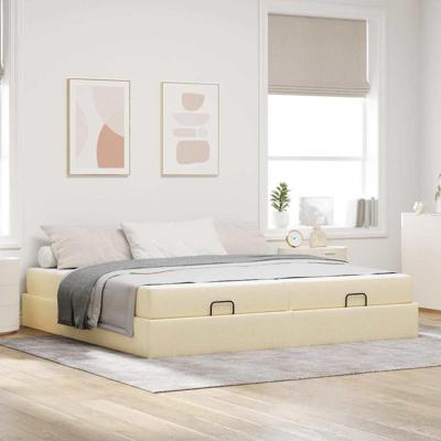 Bedframe met opslag Crème 200 x 200 cm Stof