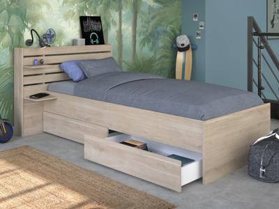 Eenpersoonsbed ESCALADE 90x200 cm japanse eik met lades Eenpersoonsbed ESCALADE 90x200 cm japanse eik met lades