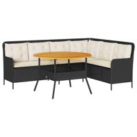 2-delige Loungeset met kussens poly rattan zwart - thumbnail