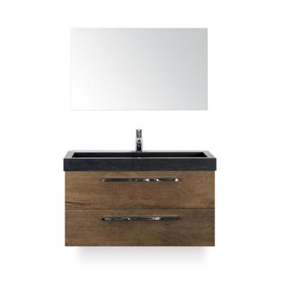 Seville Badmeubelset 100 cm - Tabacco - Wastafel Hardsteen Wit Lucca - met Spiegel