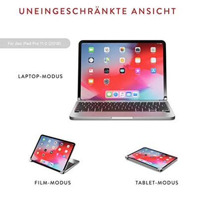BRYDGE 11 Pro, hoogwaardig bluetooth-toetsenbord van aluminium voor de iPad Pro 11 (2018 & 2020), Duitse lay-out QWERTZ, inclusief magnetische iPad cover, zilver