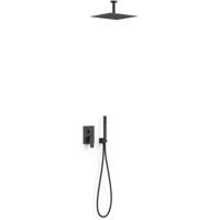 Regendoucheset Inbouw Tres Project Vierkant 30 cm Met Plafondarm en Handdoucheset met Staafhanddouche Rapid Box Mat Zwart Tres - thumbnail