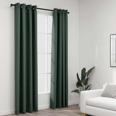 VidaXL Gordijnen linnen-look verduisterend ogen 2 st 140x245 cm groen VidaXL Gordijnen linnen-look verduisterend ogen 2 st 140x245 cm groen