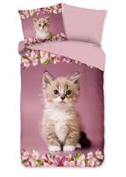 Good Morning Kinderdekbedovertrek "kitten poes met bloemen" - Roze - (140x200/220 cm) - Katoen - thumbnail