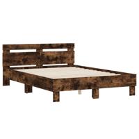 Bedframe met hoofdeinde bewerkt hout gerookt eiken 120x190 cm - thumbnail
