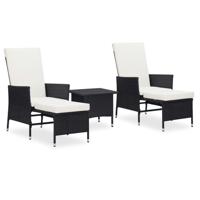 3-delige Loungeset met kussens poly rattan zwart - thumbnail