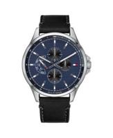 Tommy Hilfiger Herenhorlogemet zwarte leren band, 44 mm - thumbnail