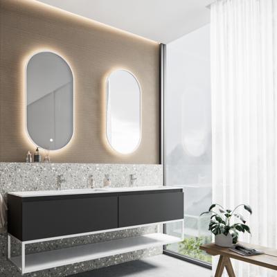 Badkamermeubelset BWS Anubis Frame 160cm 2 Laden Mat Zwart Met Wastafel (Naar Keuze)