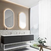 Badkamermeubelset BWS Anubis Frame 160cm 2 Laden Mat Zwart Met Wastafel (Naar Keuze) - thumbnail