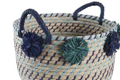 Mandenset DKD Home Decor 46 x 44 x 34 cm Pompons Polypropyleen Zeegras