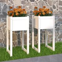 Plantenbakken 2 st 40x40x81 cm massief grenenhout wit - thumbnail