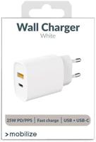 Mobilize Wall Charger USB-C + USB 25W with PD/PPS White - thumbnail