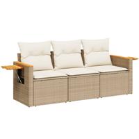 3-delige Loungeset met kussens poly rattan beige - thumbnail