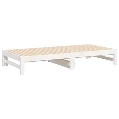 Slaapbank uitschuifbaar massief grenenhout wit 2x(90x190) cm - thumbnail