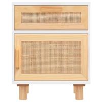 Nachtkastje massief grenenhout en natuurlijk rattan wit - thumbnail