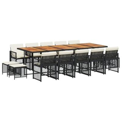 15-delige Tuinset met kussens poly rattan zwart