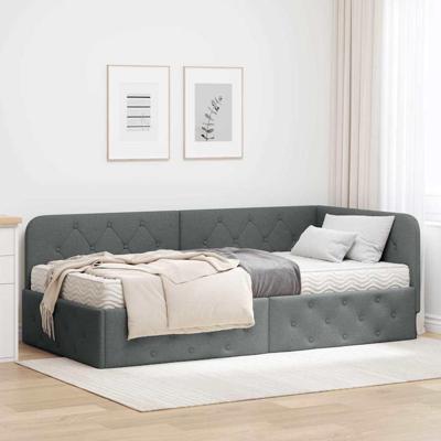 Hoekbedframe met matras Donkergrijs 90 x 190 cm Stof